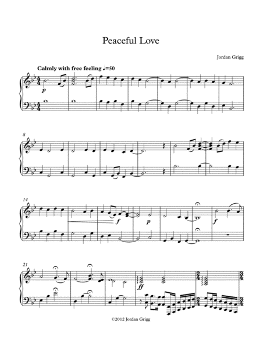 Peaceful Love Piano Solo scores gallery preview page 1