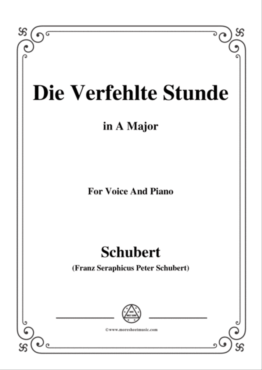 Schubert-Die Verfehlte Stunde,in A Major,for Voice&Piano Voice scores gallery preview page 1