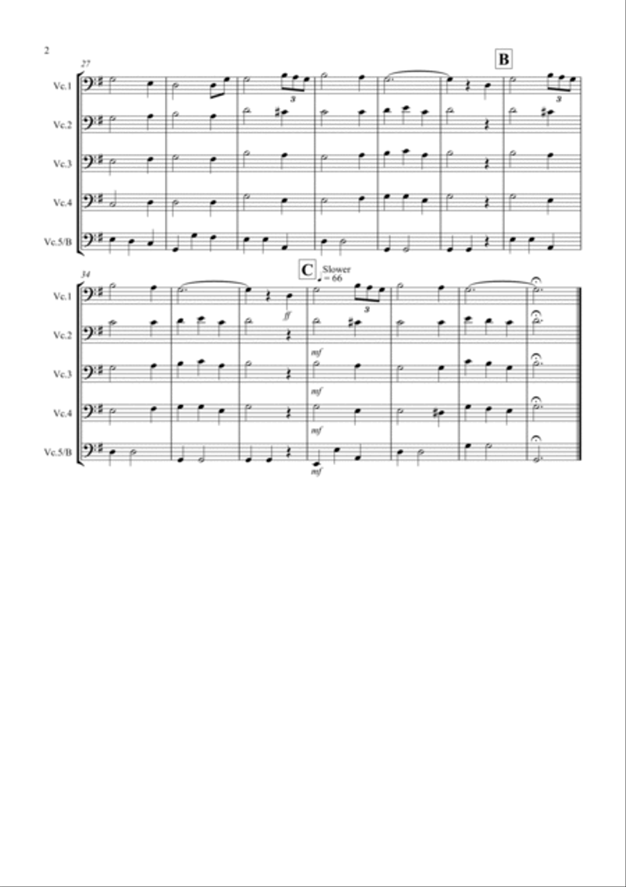 Amazing Grace for Cello Quintet Cello Solo scores gallery preview page 2
