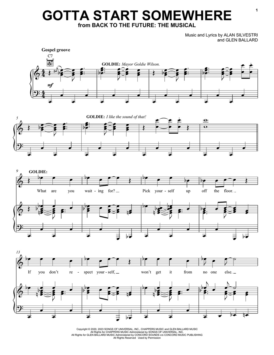 Gotta Start Somewhere (from Back To The Future: The Musical) Piano, Vocal, Guitar scores gallery preview page 1