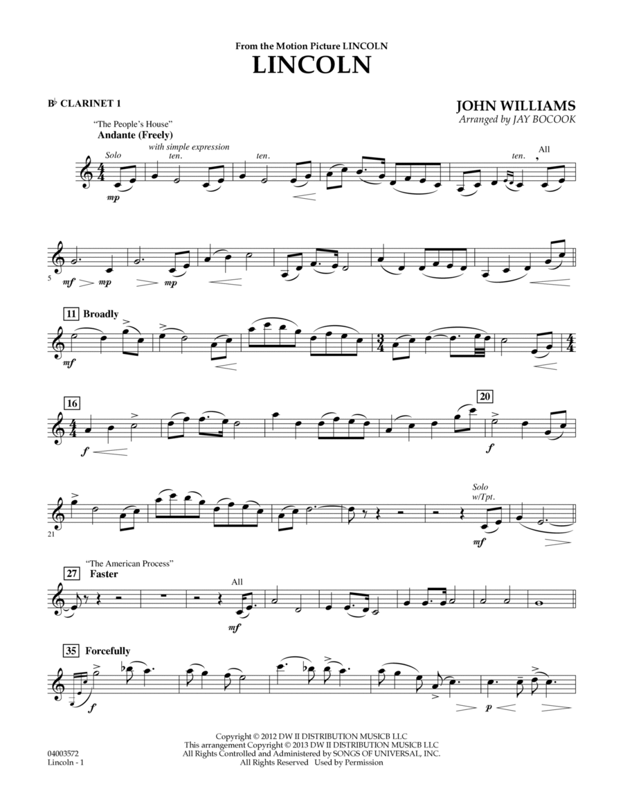 Lincoln - Bb Clarinet 1 Concert Band scores gallery preview page 1