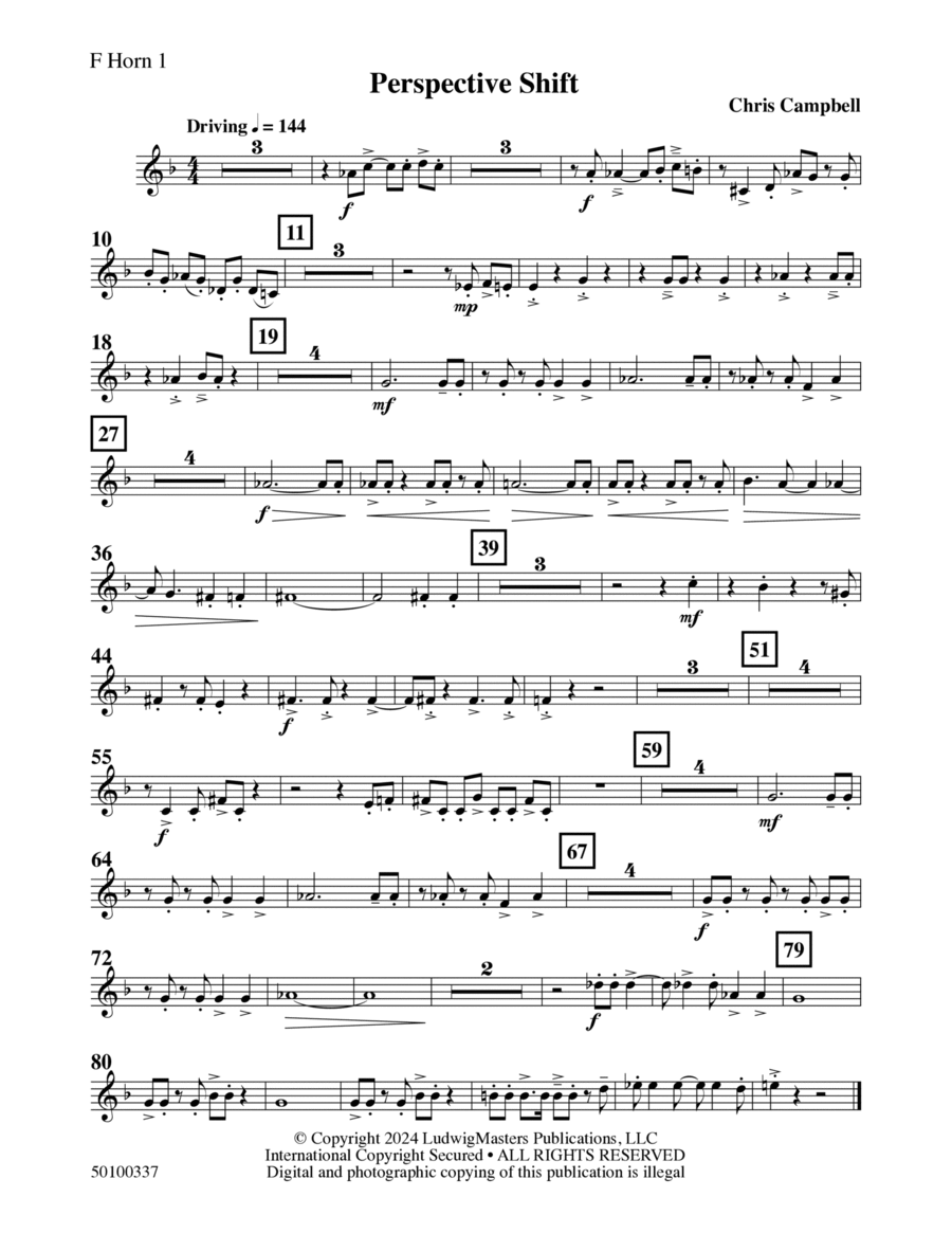 Perspective Shift - Horn 1 Concert Band scores gallery preview page 1