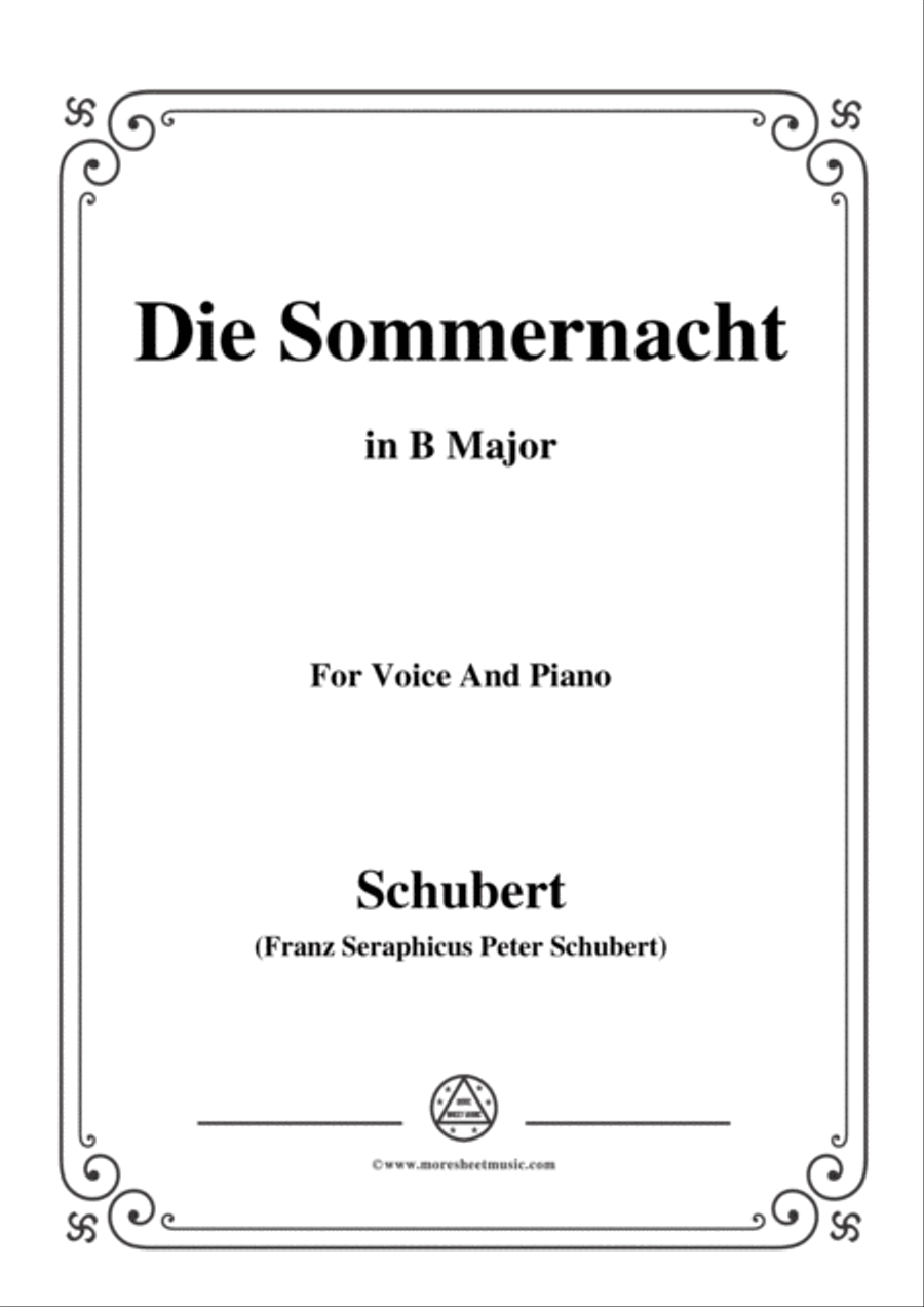 Schubert-Die Sommernacht,in B Major,for Voice&Piano Voice scores gallery preview page 1