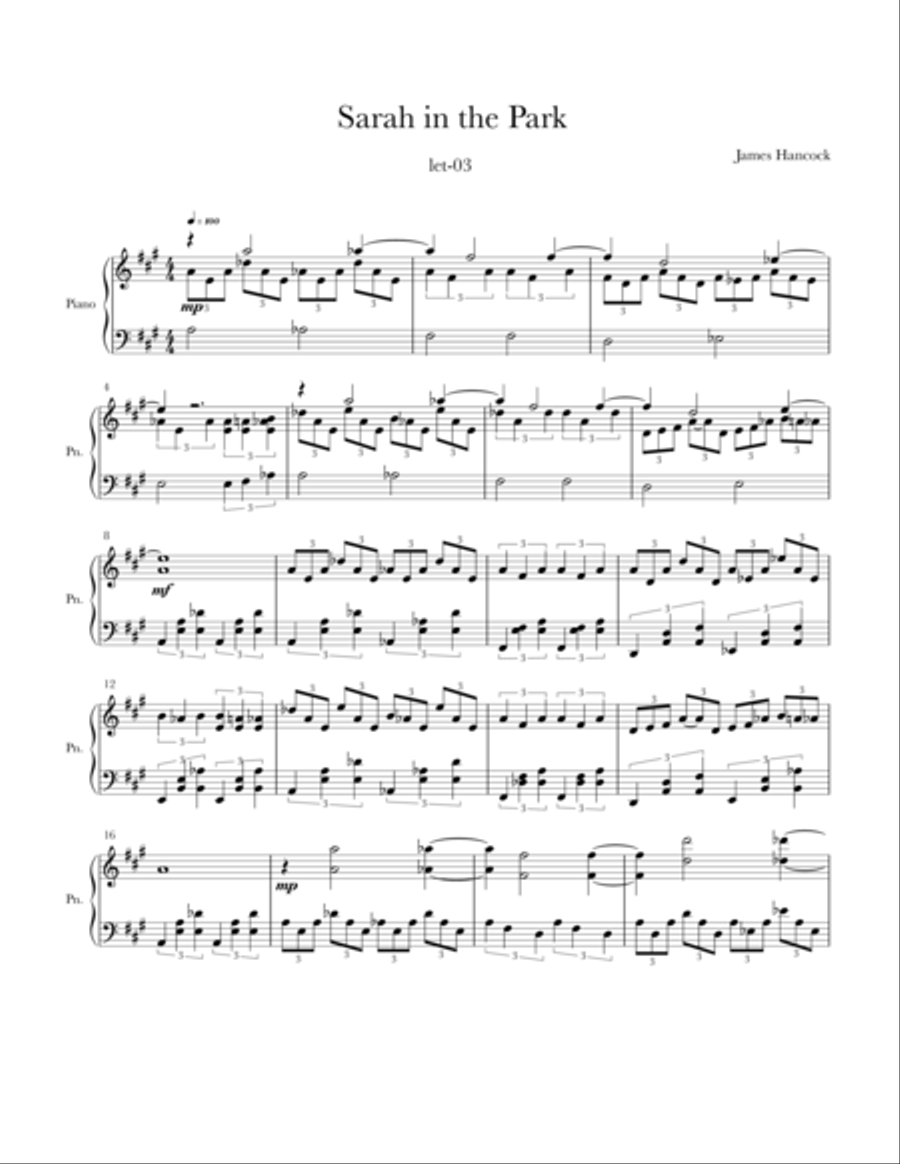 Sarah in The Park Sarah in The Park Piano Solo scores gallery preview page 1
