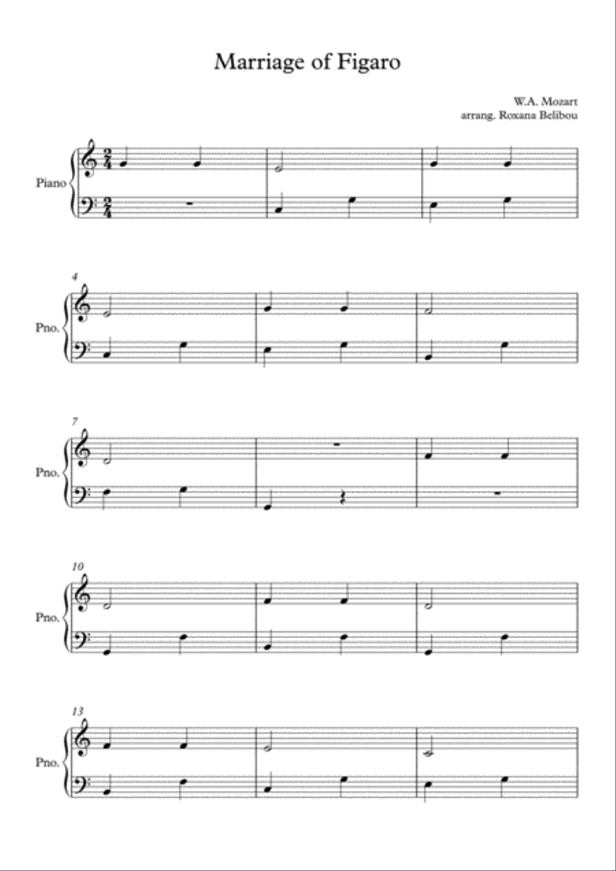 Non Piu Andrai, Farfallone Amoroso by Mozart Easy Piano Easy Piano scores gallery preview page 1