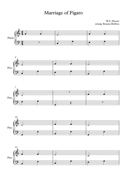 Non Piu Andrai, Farfallone Amoroso by Mozart Easy Piano image number null