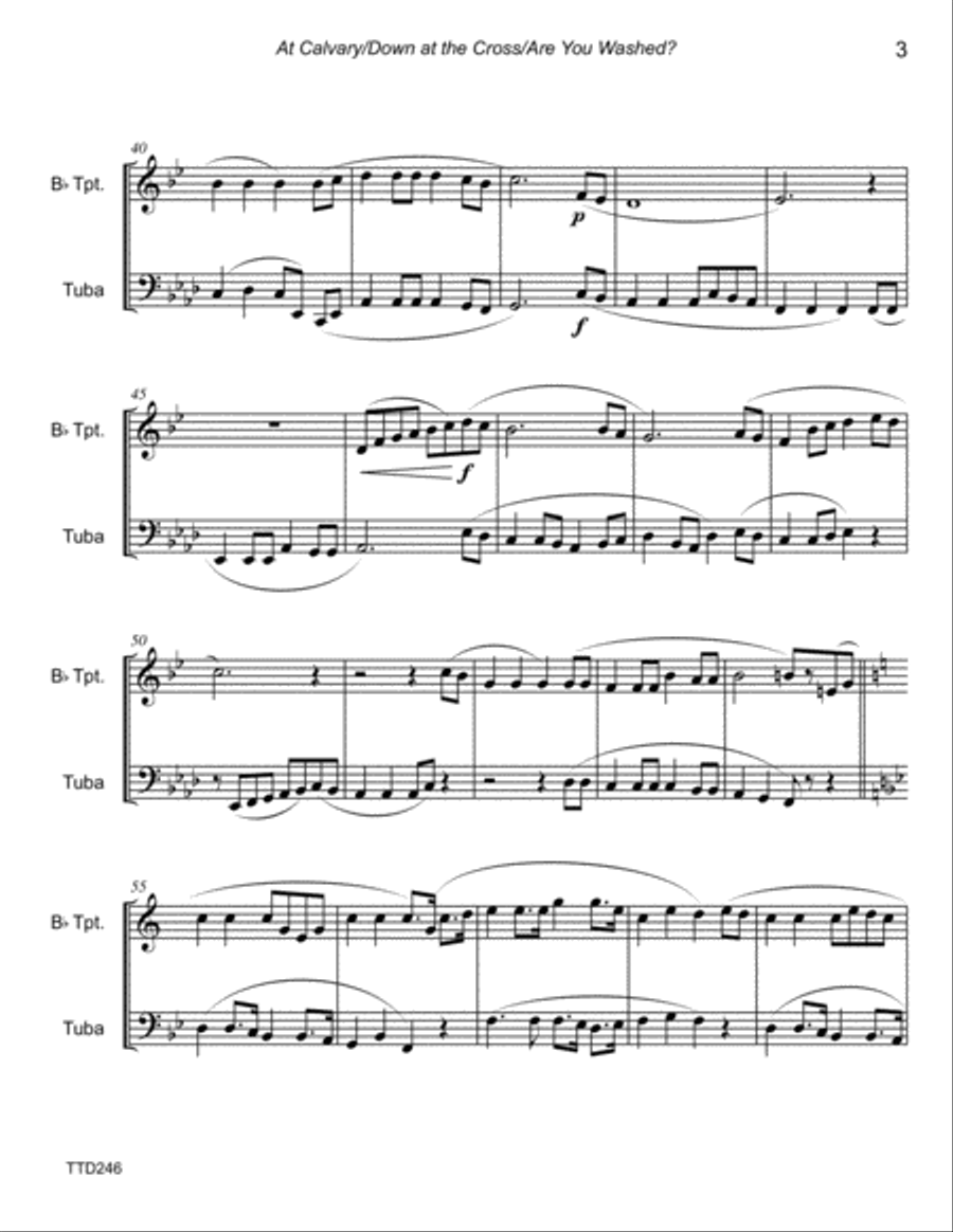 AT CALVARY/DOWN AT THE CROSS/ARE YOU WASHED - medley for TRUMPET & TUBA Brass Ensemble scores gallery preview page 3