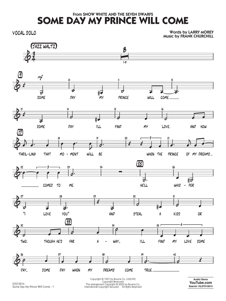 Some Day My Prince Will Come (arr. Chuck Israels) - Vocal Solo