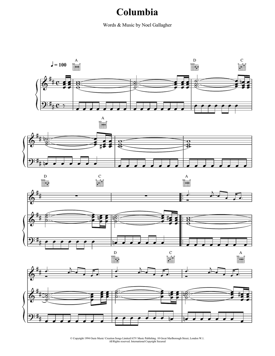 Columbia Columbia Piano, Vocal, Guitar scores gallery preview page 1