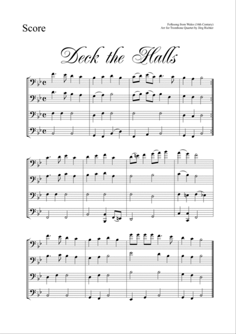 Deck the Halls (Christmas Carol) for Trombone Quartet Brass Quartet scores gallery preview page 2