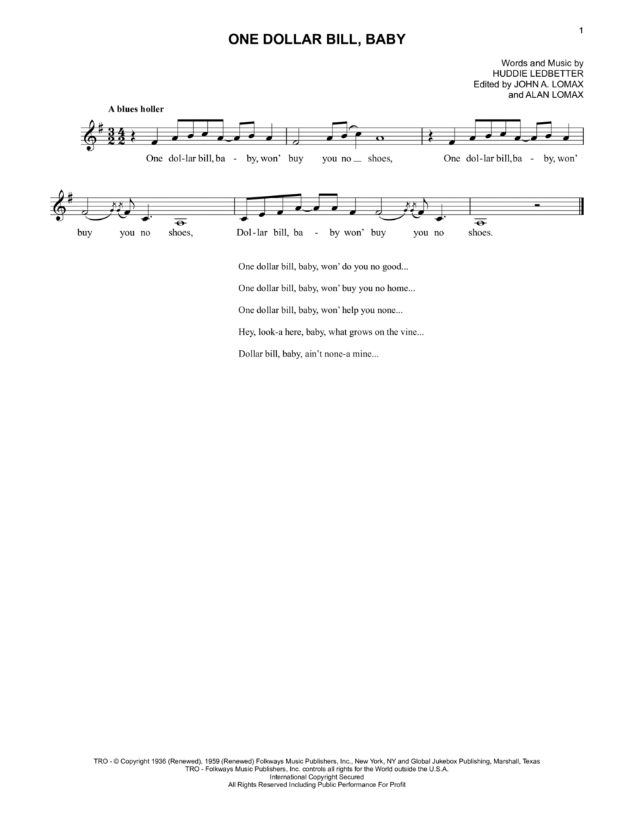 Baby, One Dollar Bill Piano scores gallery preview page 1