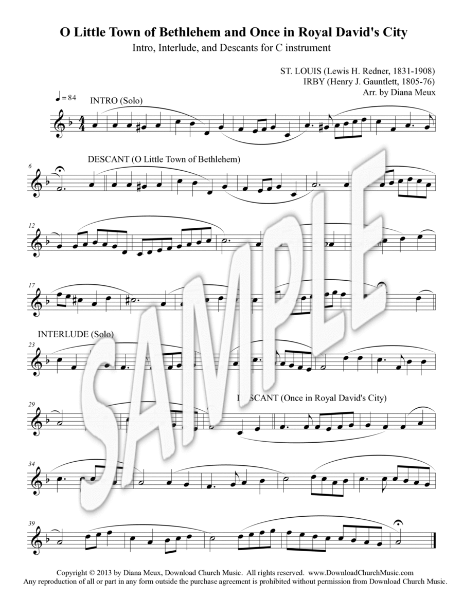 O Little Town of Bethlehem and Once in Royal David's City - C instrument descants C Instrument scores gallery preview page 1
