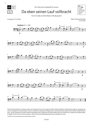 Book cover for Da eben seinen Lauf volbracht (Grade 2, A1, from the ABRSM Cello Syllabus from 2024)