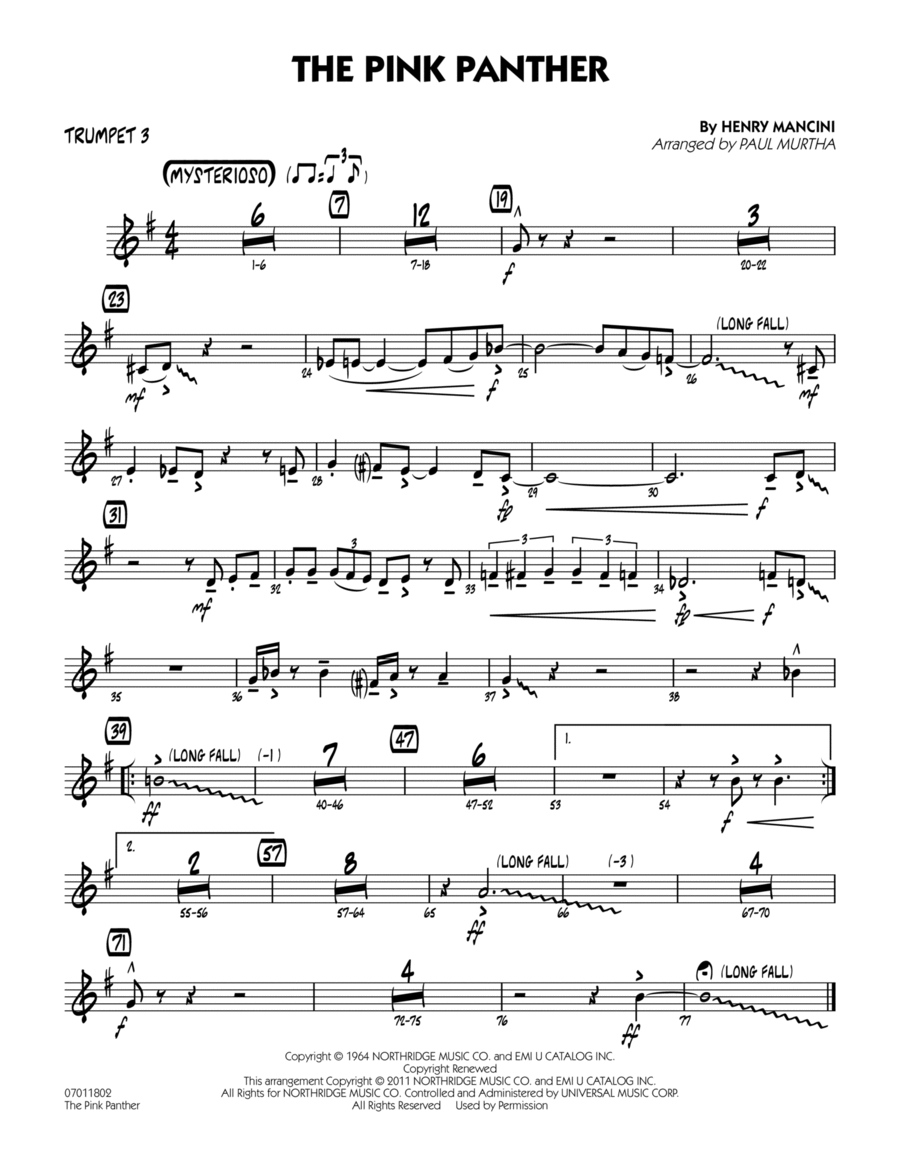 The Pink Panther - Trumpet 3 Jazz Ensemble scores gallery preview page 1