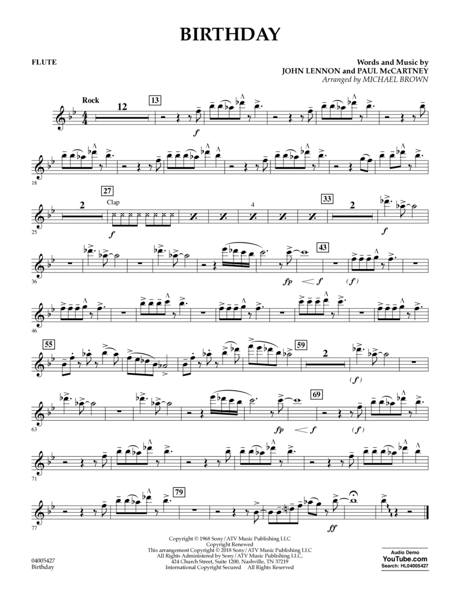 Birthday - Flute Concert Band scores gallery preview page 1