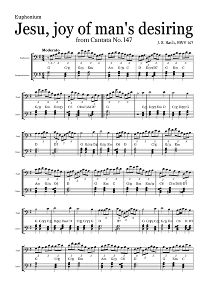 JESU, JOY OF MAN'S DESIRING by Bach - easy version for Euphonium and piano with chords image number null