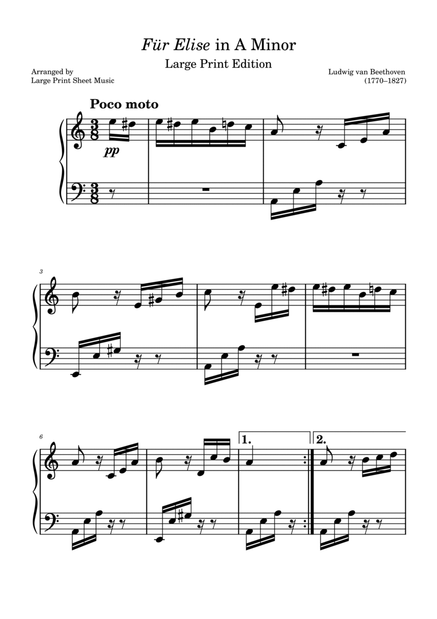 Für Elise Original Large Print Edition Piano Solo scores gallery preview page 1