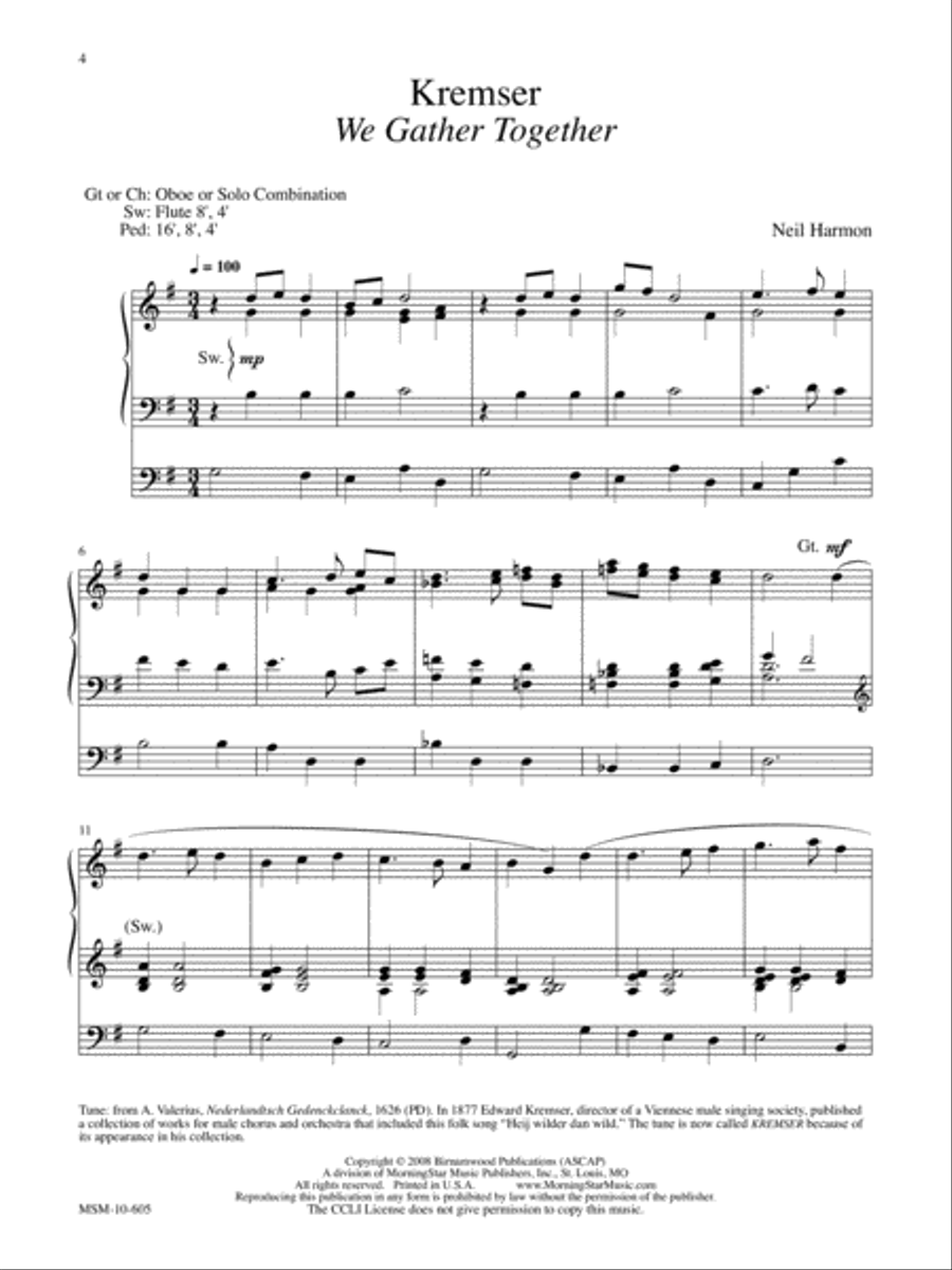 We Gather Together Four Thanksgiving Hymn Settings for Organ Organ Solo scores gallery preview page 3