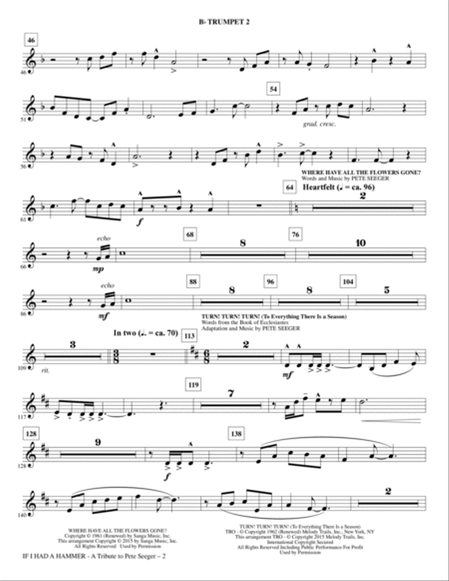 If I Had A Hammer - A Tribute to Pete Seeger - Bb Trumpet 2 Choir scores gallery preview page 2