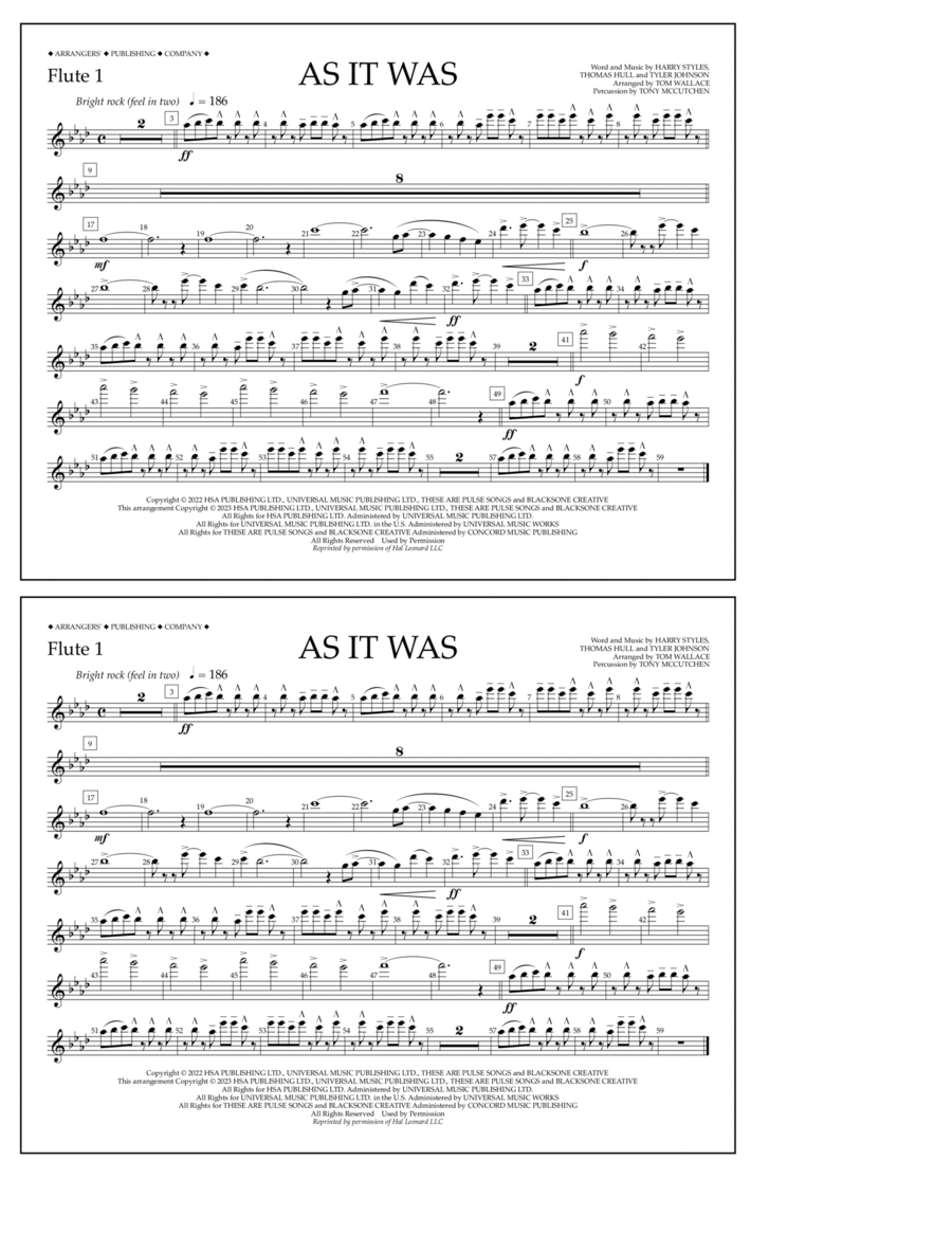 As It Was (arr. Tom Wallace) - Flute 1