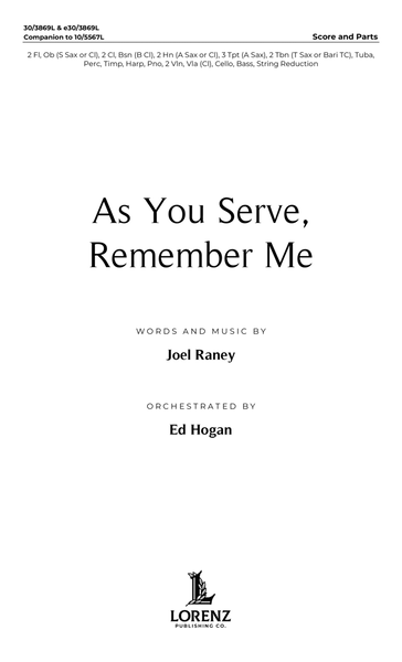 As You Serve, Remember Me - Downloadable Orchestral Score and Parts
