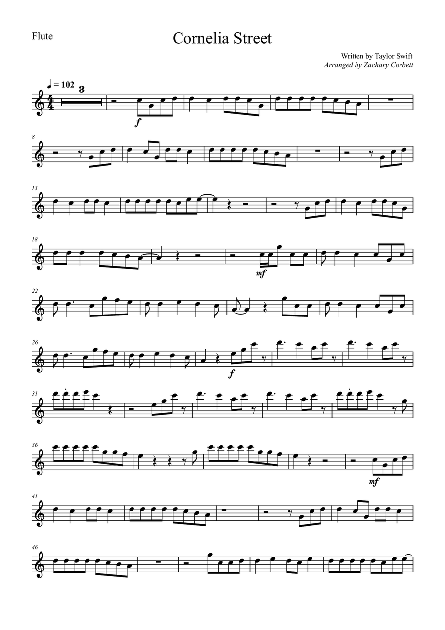 Cornelia Street Flute Solo scores gallery preview page 1