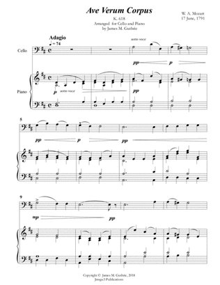 Book cover for Mozart: Ave Verum Corpus for Cello & Piano