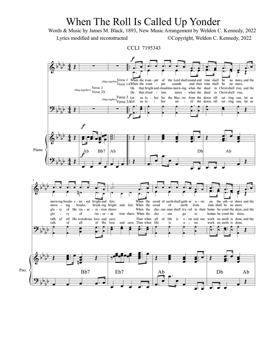 When The Roll Is Called Up Yonder Piano Solo scores gallery preview page 1