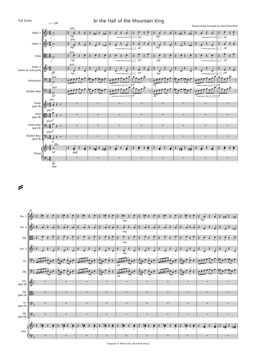 In the Hall of the Mountain King for Beginner and Advanced String Orchestra String Orchestra scores gallery preview page 1