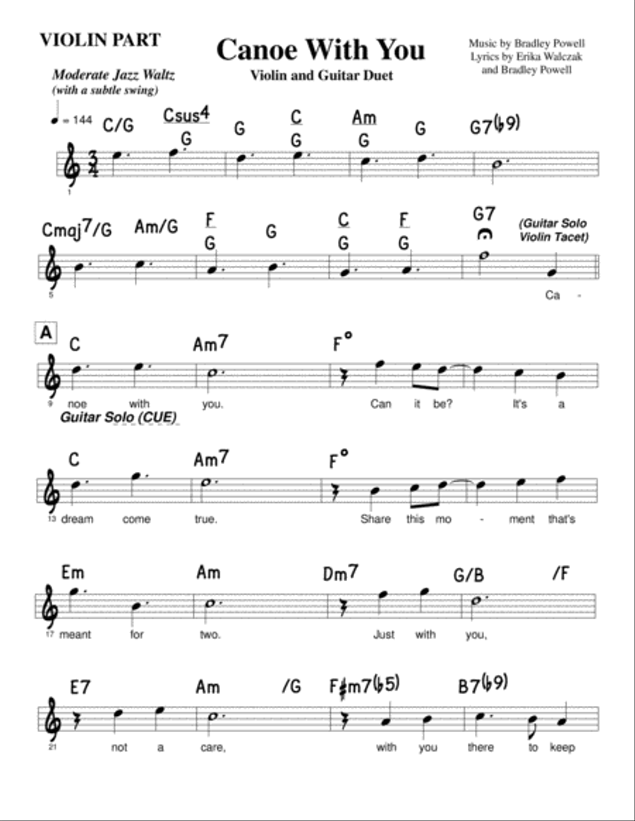 Canoe With You - Violin part (for violin and guitar duet) String Duet scores gallery preview page 2