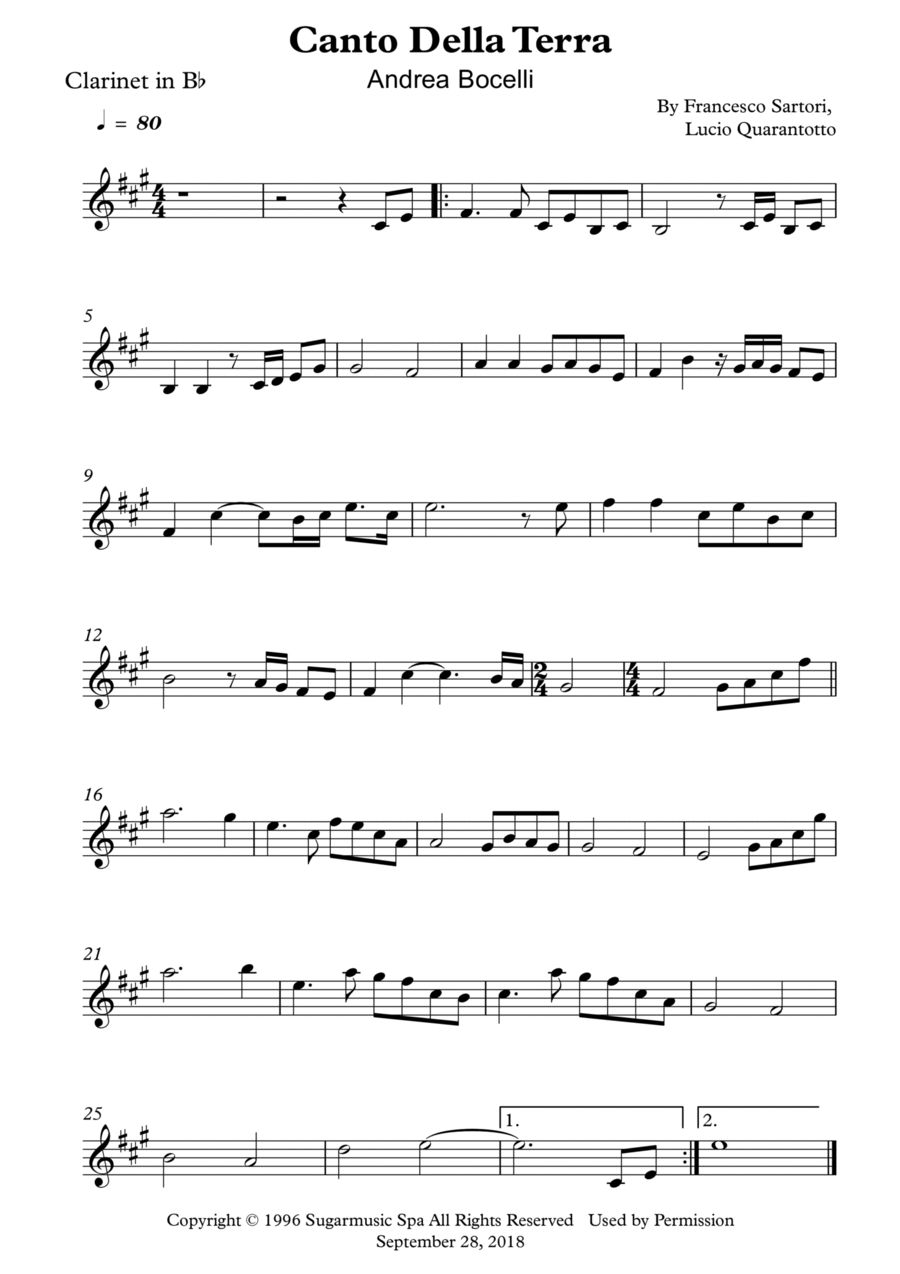 Canto Della Terra Canto Della Terra B-Flat Clarinet scores gallery preview page 1