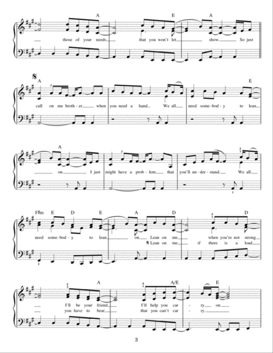 Lean On Me Easy Piano scores gallery preview page 3