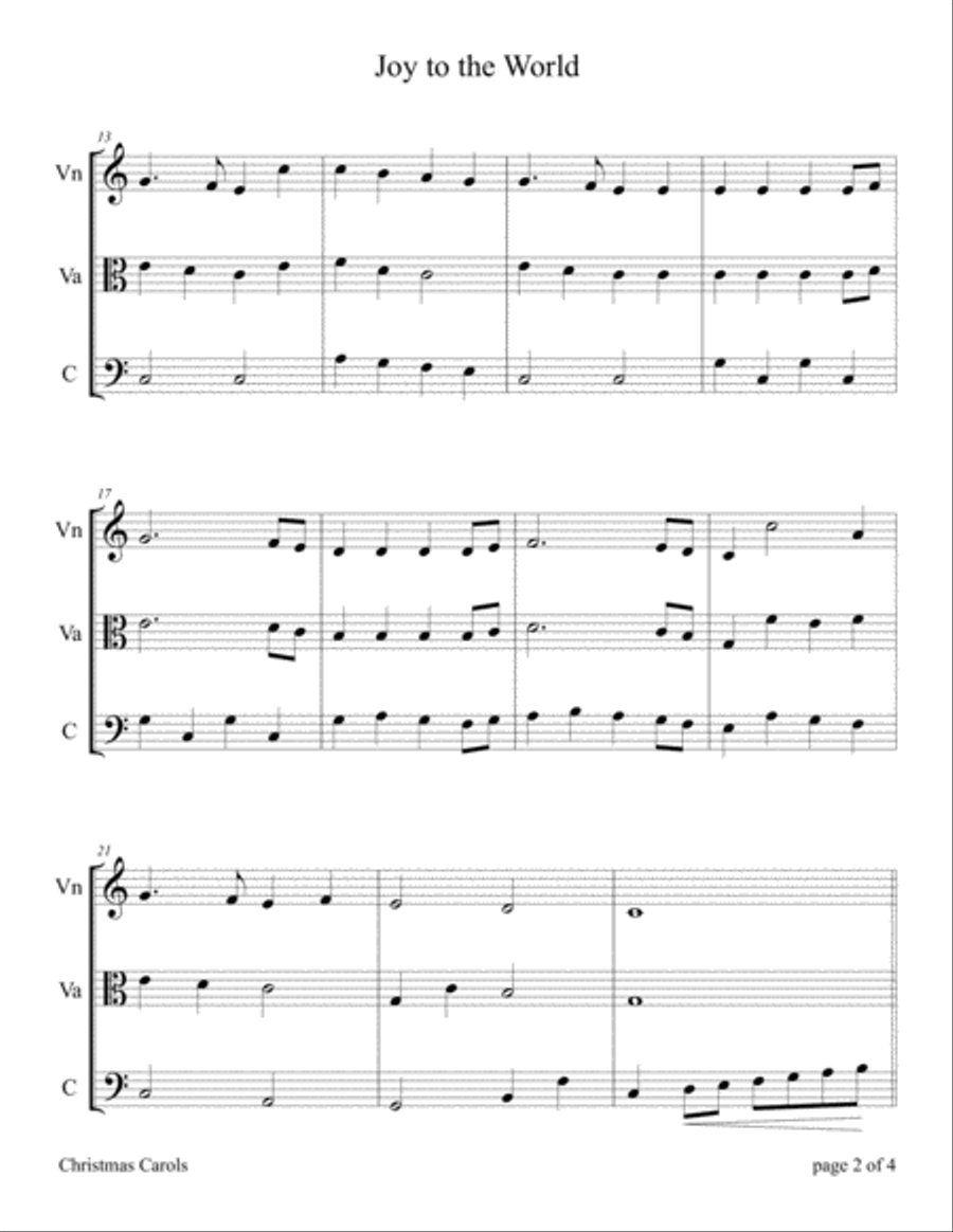 Joy to the World (for String Trio – Violin, Viola, and Cello) String Trio scores gallery preview page 4