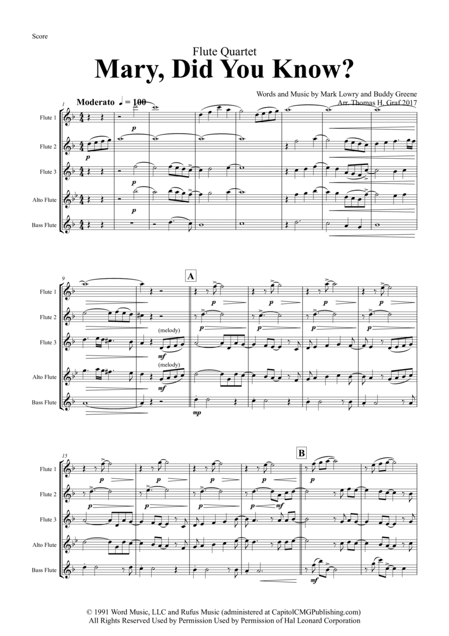 Mary, Did You Know? Flute Quartet scores gallery preview page 1