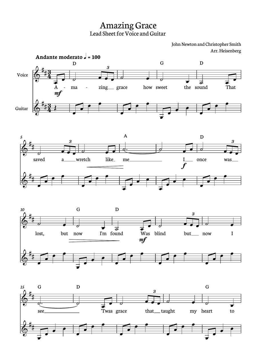 Amazing Grace Guitar scores gallery preview page 1