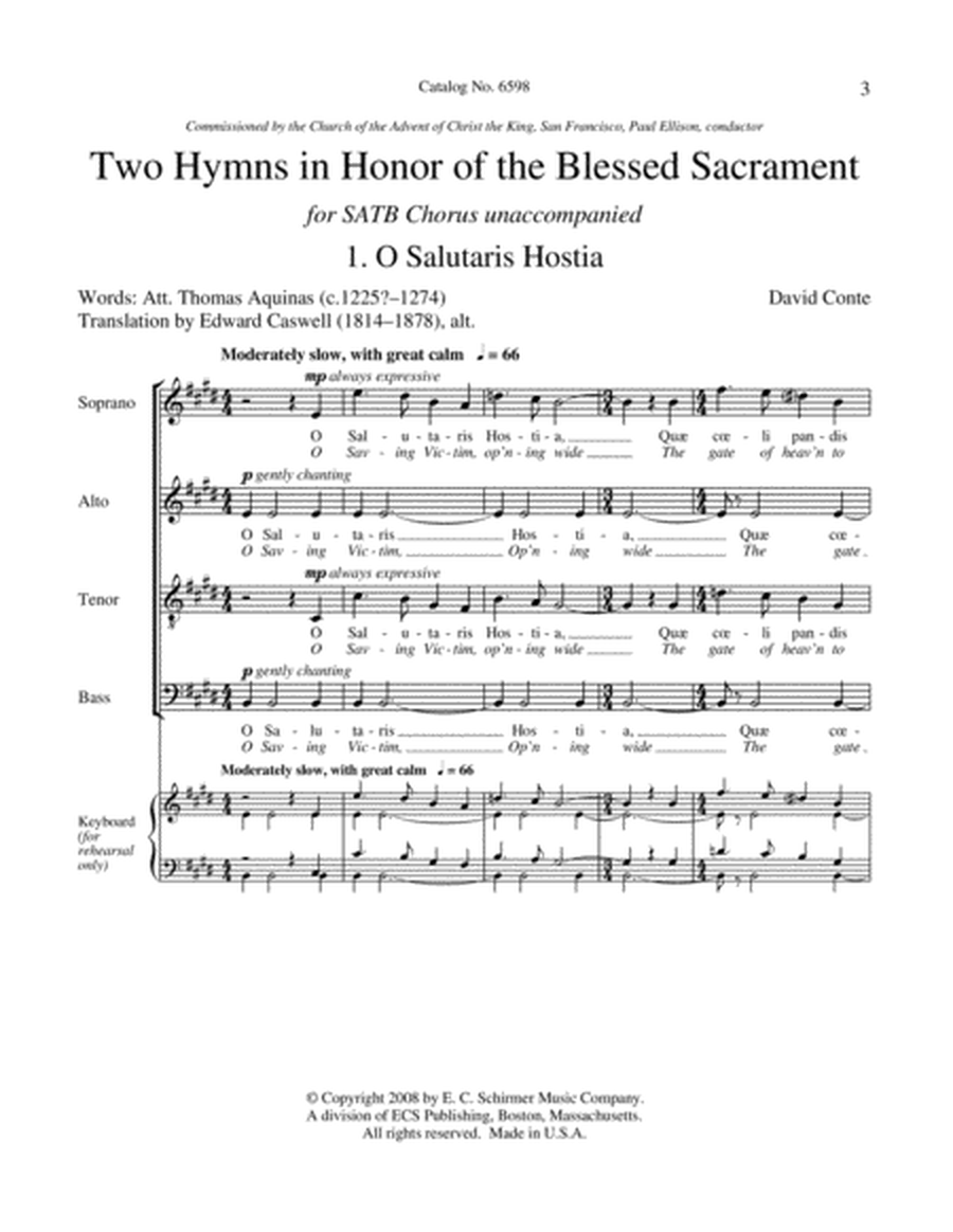 Two Hymns in Honor of the Blessed Sacrament: O Salutaris hostia- Tantum Ergo (Downloadable)