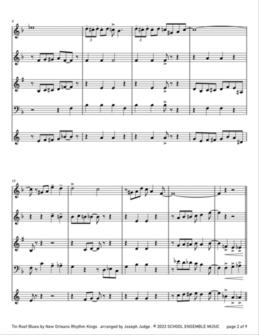 Tin Roof Blues by the Kings for Woodwind Quartet in Schools Woodwind Quartet scores gallery preview page 2