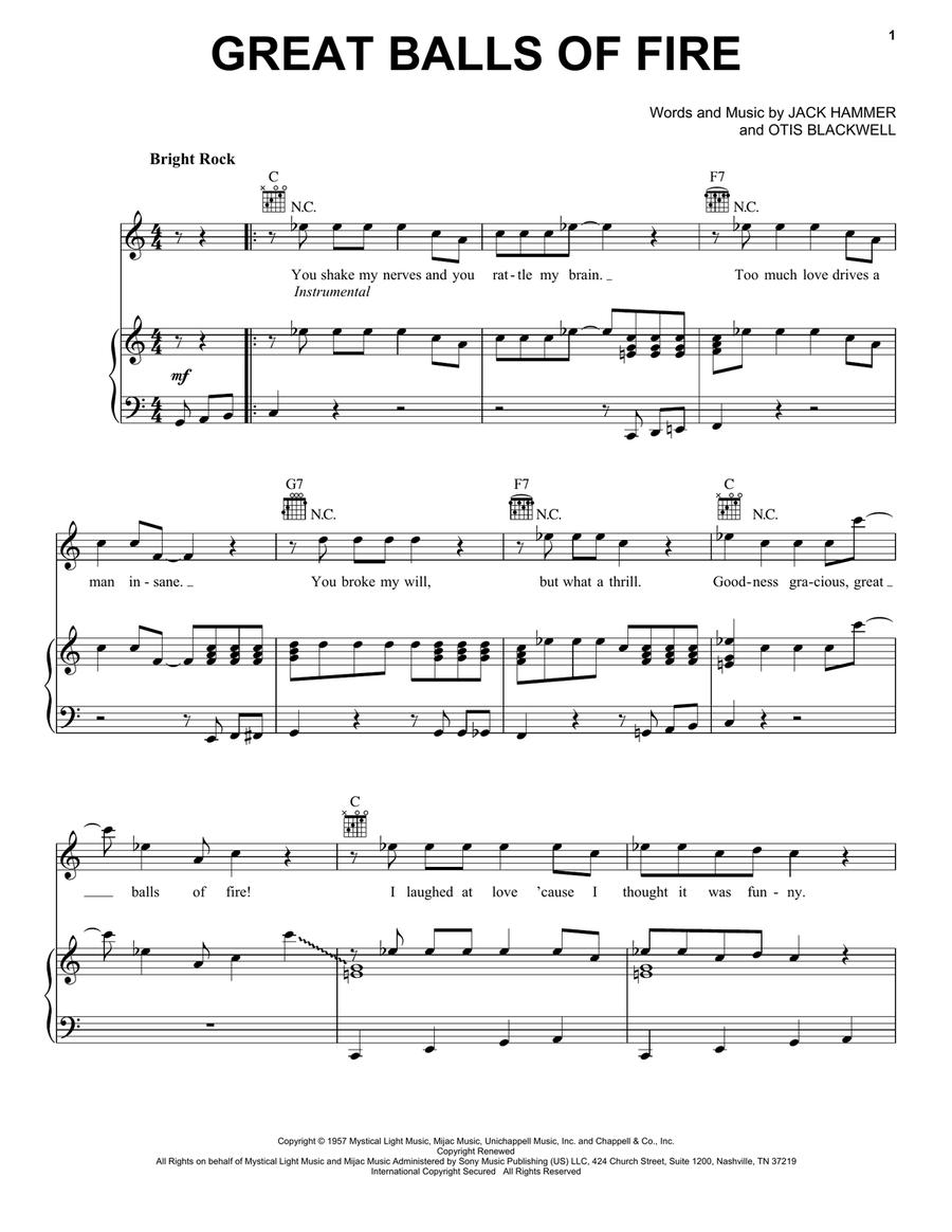 Great Balls Of Fire (from Top Gun: Maverick) Piano, Vocal, Guitar scores gallery preview page 1