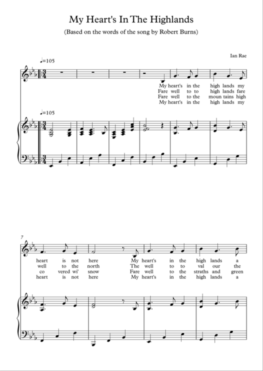 Robert Burns Song - My Heart's In The Highlands Voice scores gallery preview page 1