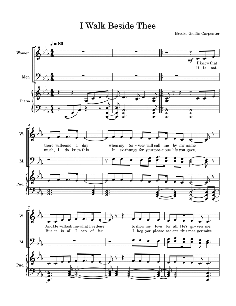 I Walk Beside Thee 4-Part scores gallery preview page 1