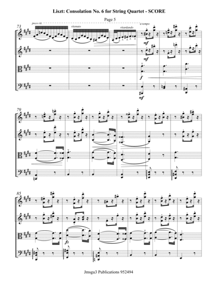 Liszt: Consolation No. 6 for String Quartet image number null