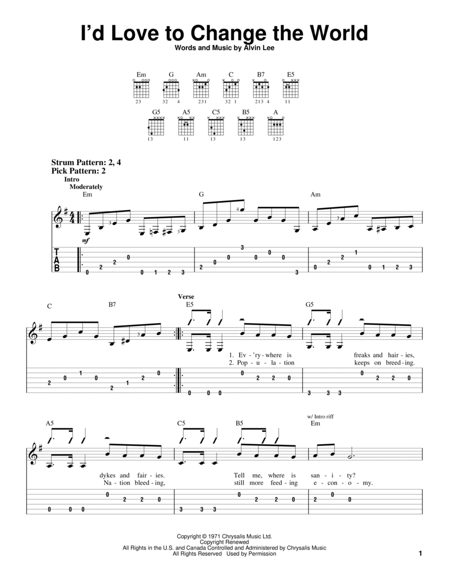 I'd Love To Change The World Acoustic Guitar scores gallery preview page 1