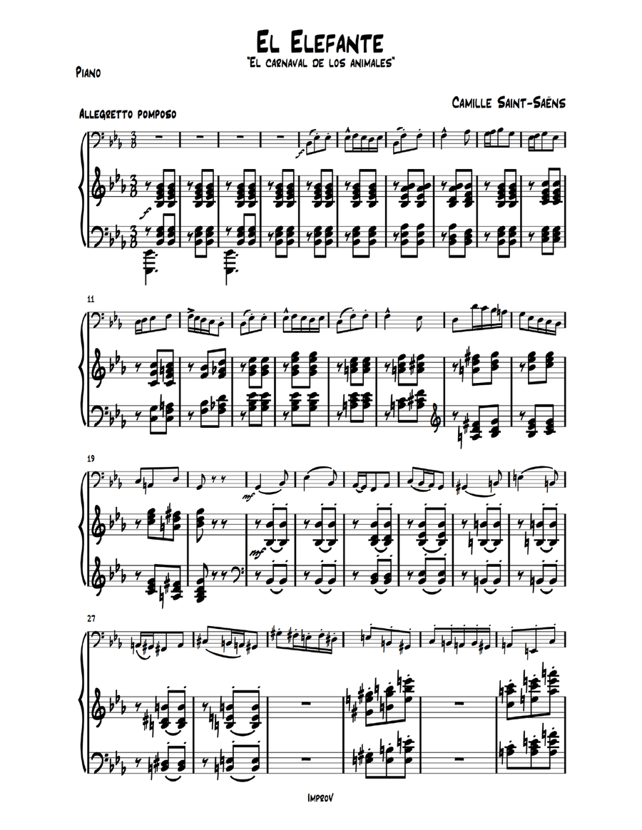 El Elefante - El carnaval de los animales Double Bass scores gallery preview page 1