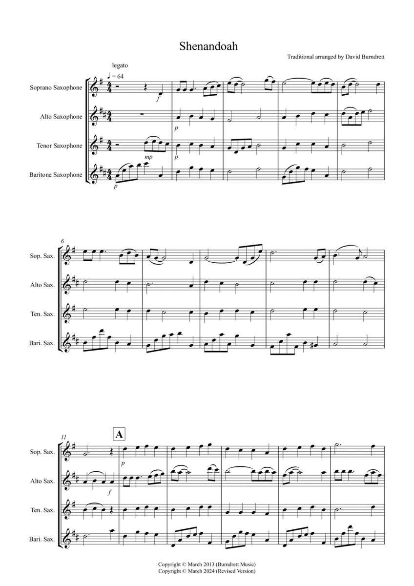 Shenandoah for Saxophone Quartet image number null