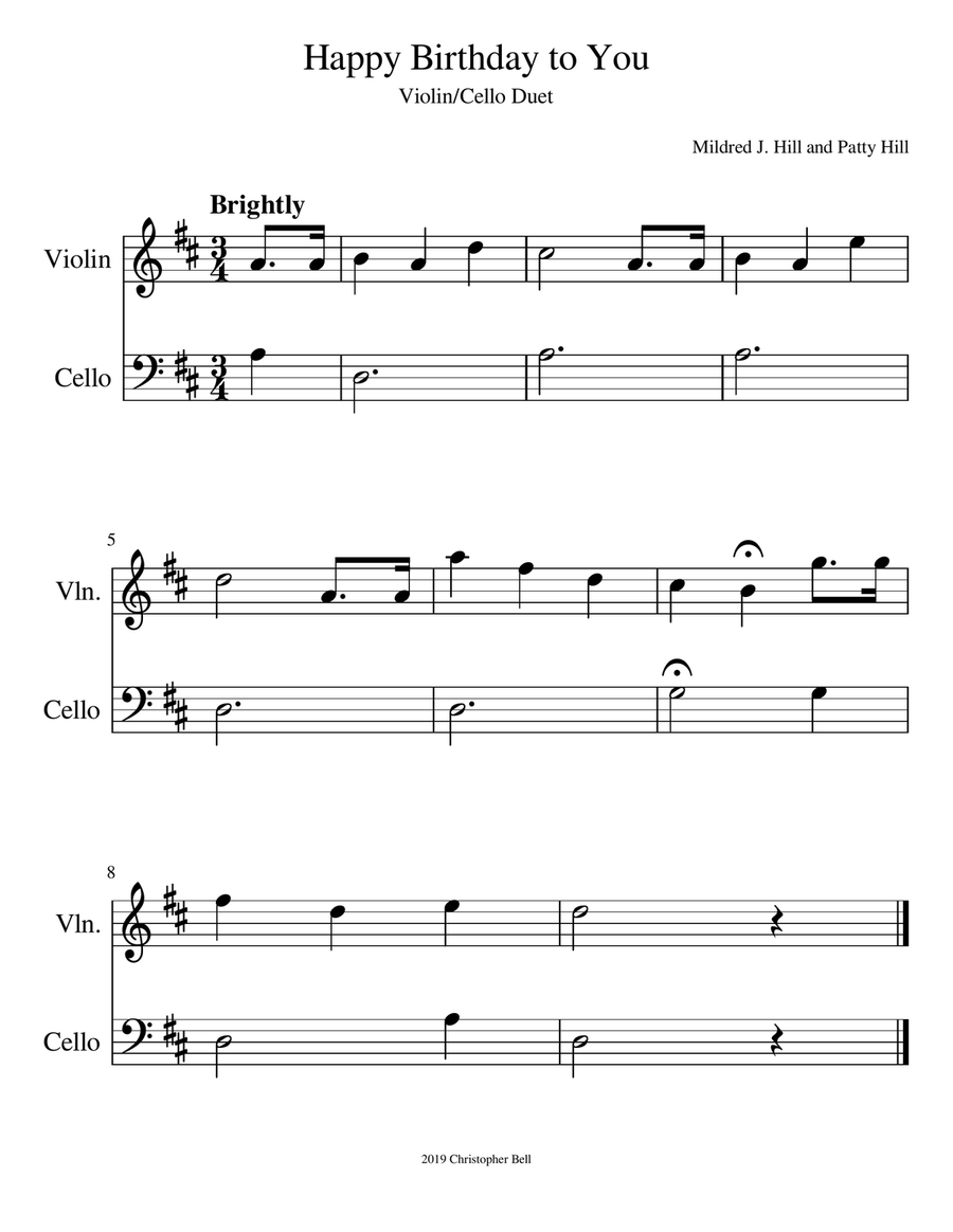 Happy Birthday - Violin/Cello Duet String Duet scores gallery preview page 2