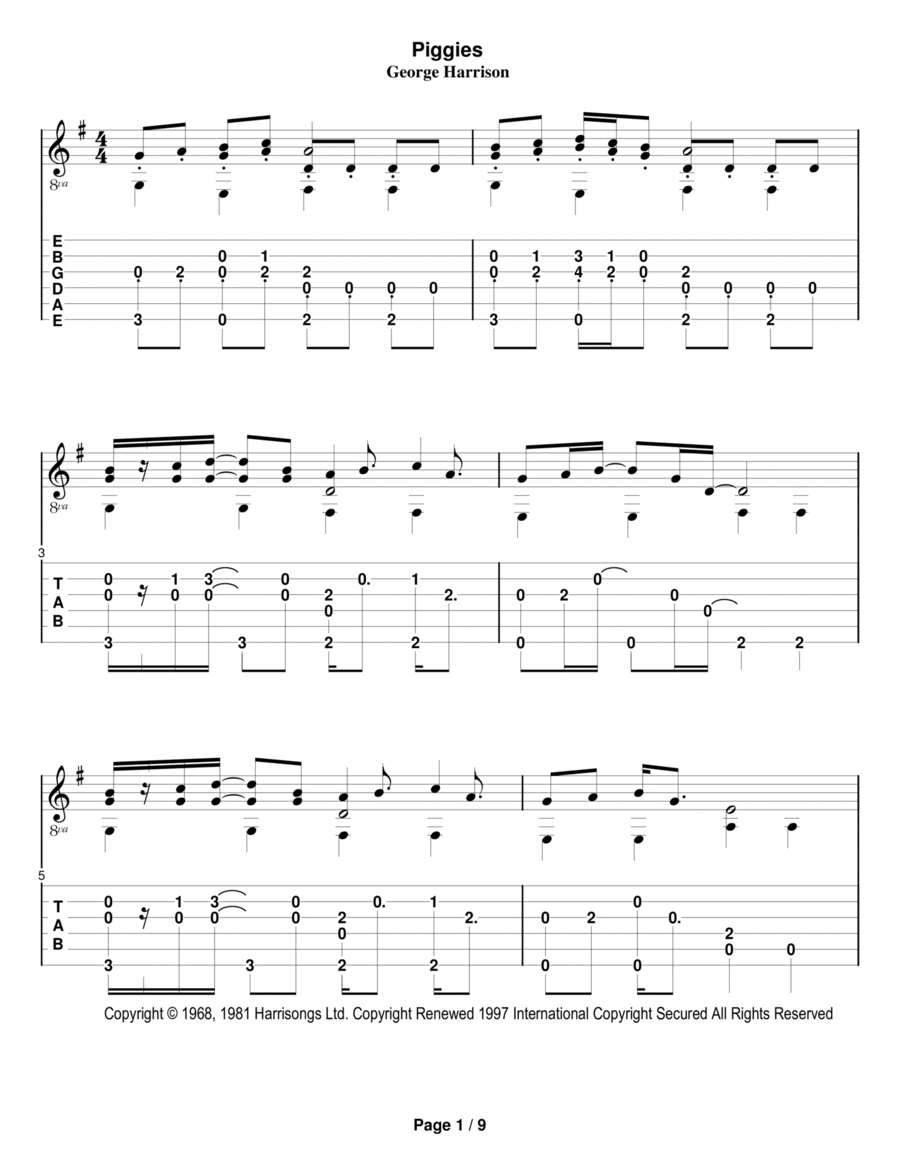 Piggies Electric Guitar scores gallery preview page 1