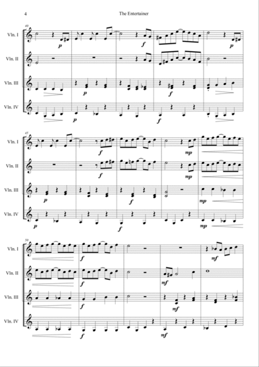 The Entertainer (The Sting OST) Short Version Violin scores gallery preview page 4