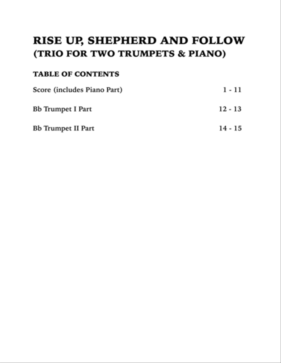 Rise Up, Shepherd and Follow (Trio for Two Trumpets and Piano) Trumpet Duet scores gallery preview page 4