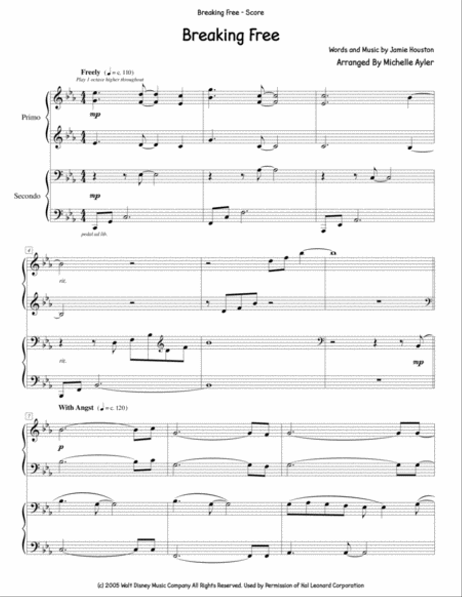 Breaking Free from the Disney Channel Original Movie HIGH SCHOOL MUSICAL 1 Piano, 4-Hands scores gallery preview page 2
