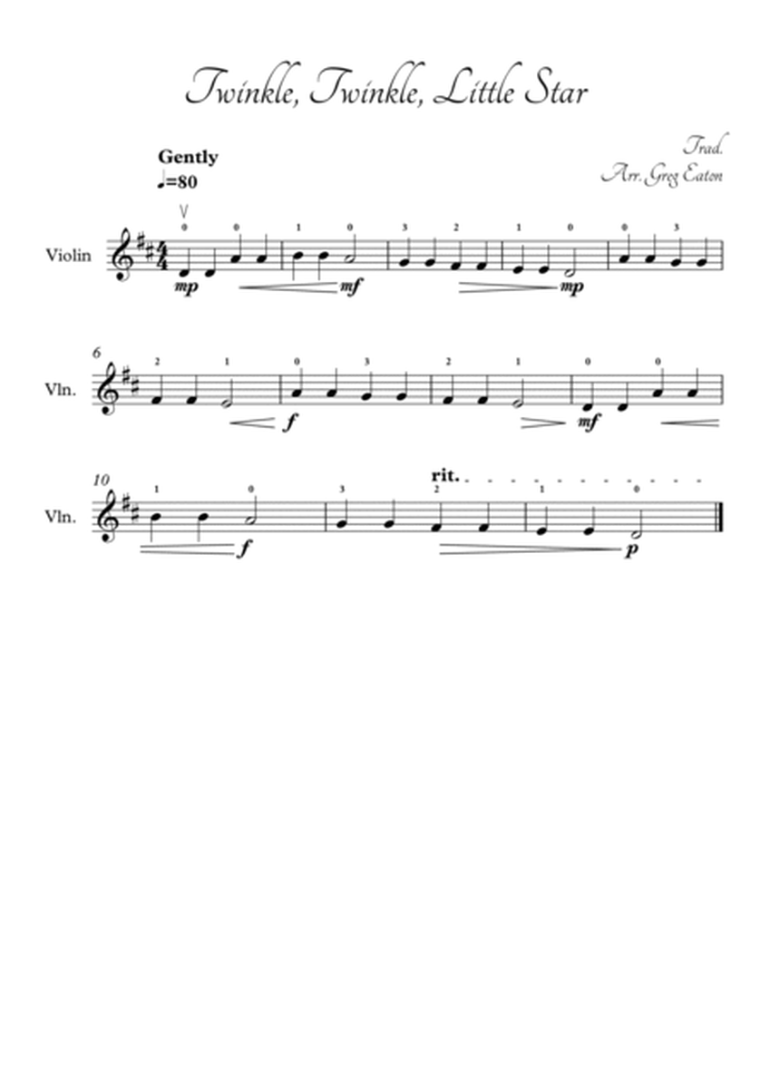 Twinkle, Twinkle, Little Star. Arranged for solo stringed instrument (violin, viola or cello) and pi image number null